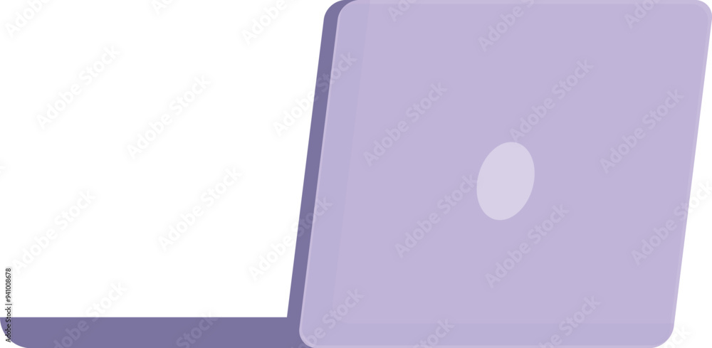 Poster modern slim laptop computer showing its back with blank screen, electronic device for business and c