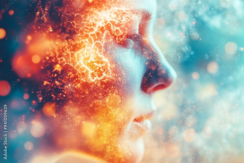 Poster a vibrant digital illustration of a human head composed of puzzle pieces symbolizing identity memory