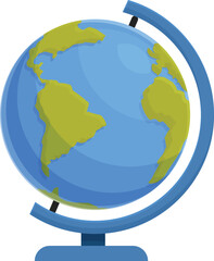 Cartoon globe is standing on a surface, showing continents and oceans