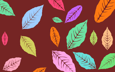 a set of colorful leaf icons on a solid red background