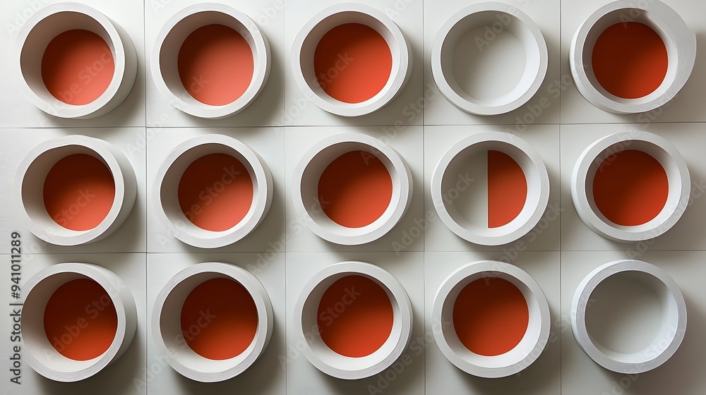 Poster 7. minimalist 3d wall art with circular paper cutouts arranged in a grid pattern