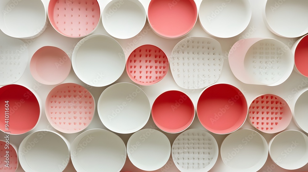 Poster 7. minimalist 3d wall art with circular paper cutouts arranged in a grid pattern