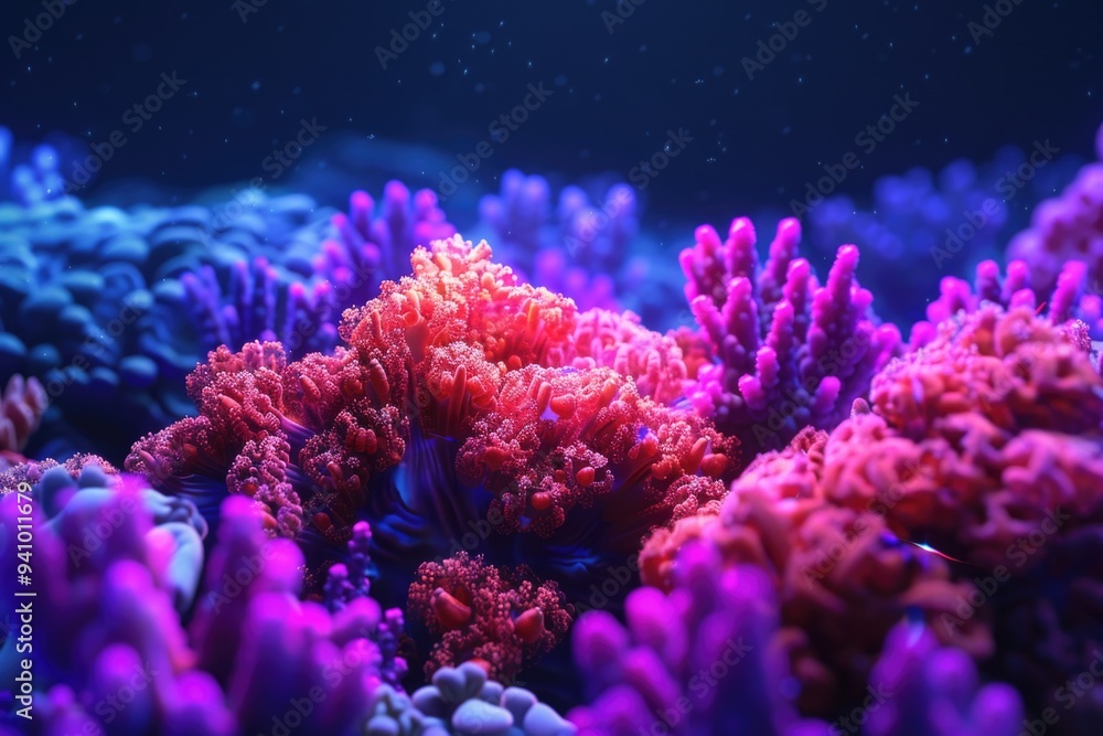 Poster a close-up view of a coral colony with multiple coral polyps
