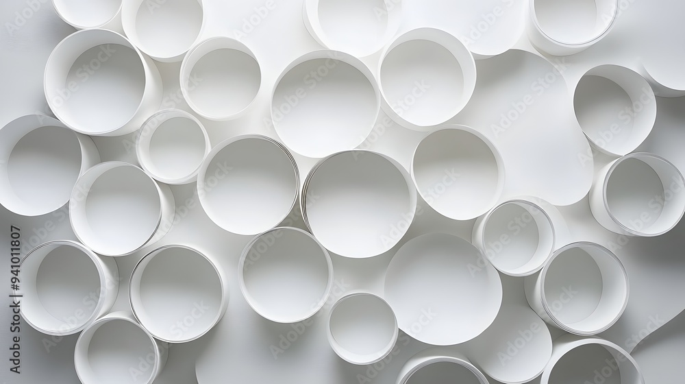 Poster 7. minimalist 3d wall art with circular paper cutouts arranged in a grid pattern