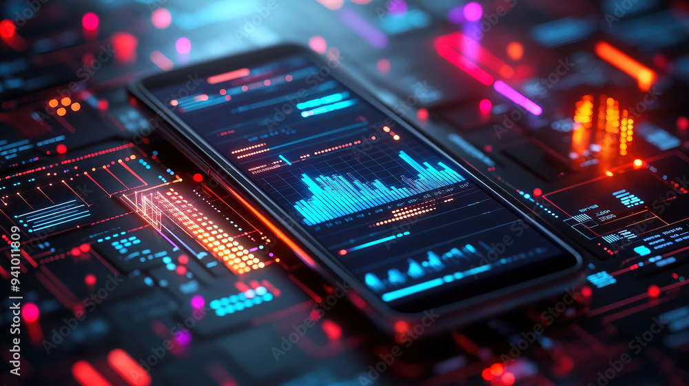 Poster gradient mobile isometric technology background