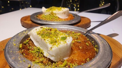 Turkish Knafeh with Creamy Ice Cream and Pistachios – A Luxurious Sweet Treat