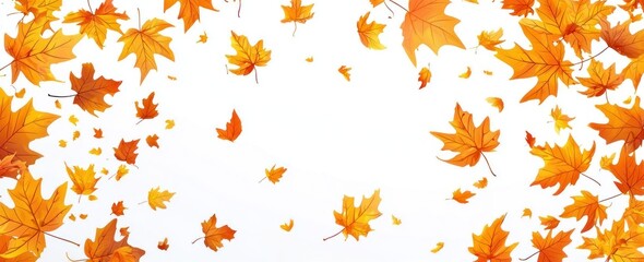 Falling Autumn Leaves on White Background Generative AI