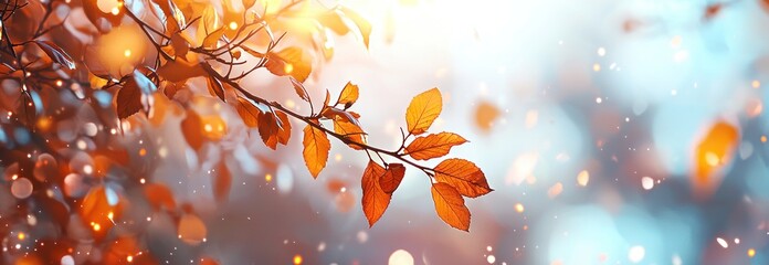 Golden Autumn Leaves on Branch with Bokeh Background Generative AI