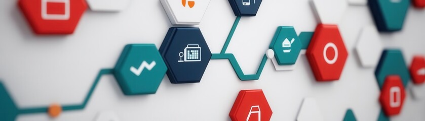 Obraz premium Technology adoption analysis, digital icons and trend lines, 3D illustration