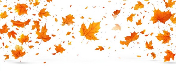 Naklejka premium Falling Autumn Leaves on White Background Generative AI