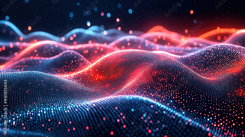 Fototapete 3D modern data technology background with plexus design