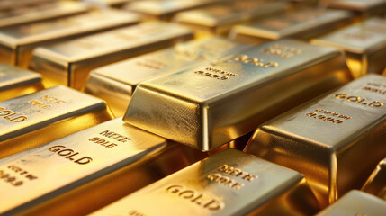 Gold bars stacked close up showing fine gold detail