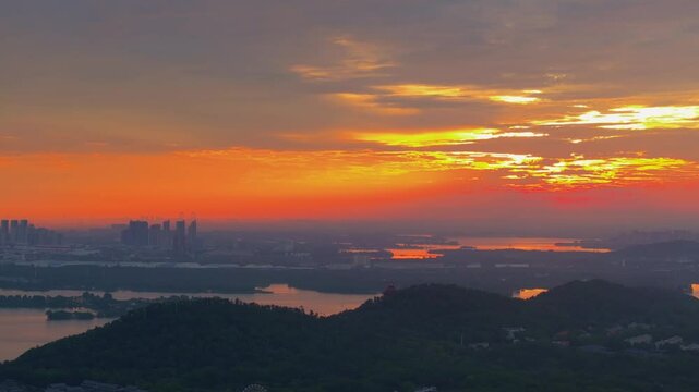 Summer sunrise scenery of Wuhan East Lake Scenic Area