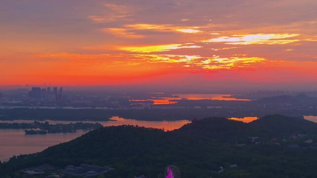 Summer sunrise scenery of Wuhan East Lake Scenic Area