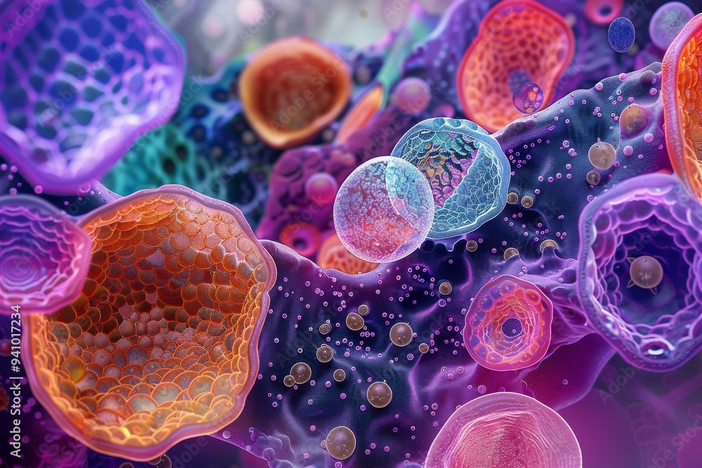 Poster image showing various human cells, reflecting the complexity and variety within the human body's cel