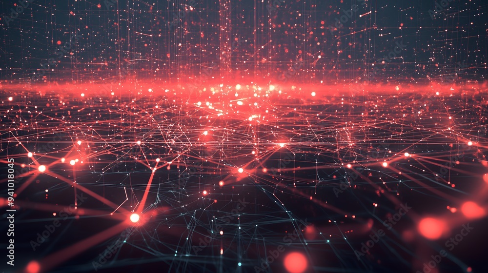 Poster red network data grid abstract technology background