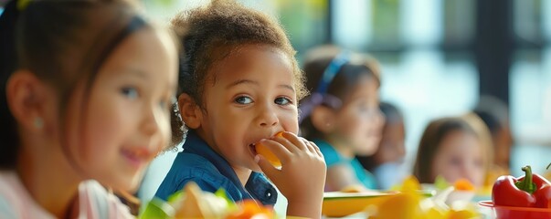 Happy children eating a meal together