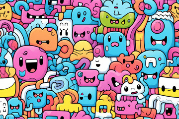 Obraz premium Colorful seamless pattern with cute cartoon monsters.