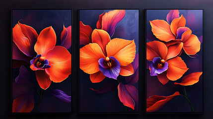 A set of floral print of Vanda Orchid in frames.