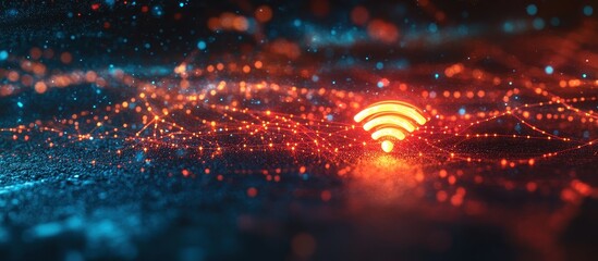 Obraz premium Glowing WiFi Symbol Amidst a Network of Digital Connections Representing Modern Technology and Connectivity