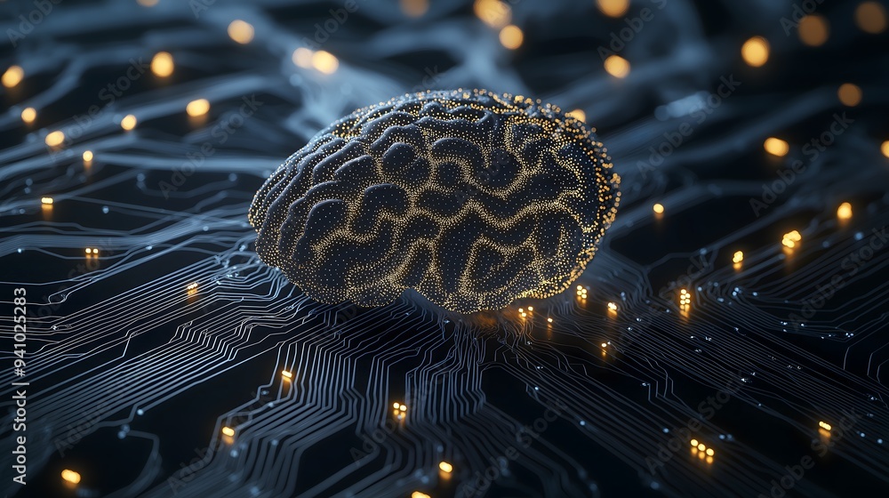 Poster artificial intelligence brain on circuit board