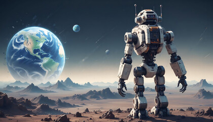 robot and spaceship back to planet