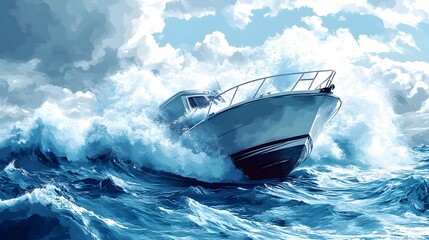 Fototapeta premium Japanese Anime Style of Capsizing Boat on Choppy Stormy Seas