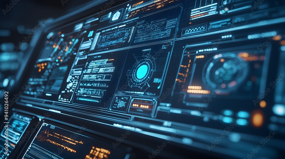 Aufkleber futuristic tech dashboard with glowing data