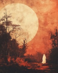 Fototapeta premium Halloween safari with ghostly figures in a creepy wilderness