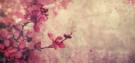 Pink Blossom Branch on a Vintage Background