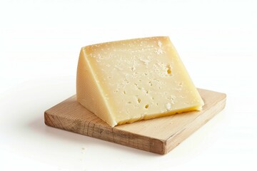 Cheese wedge displayed on a wooden cutting board, showcasing a smooth texture and rich color