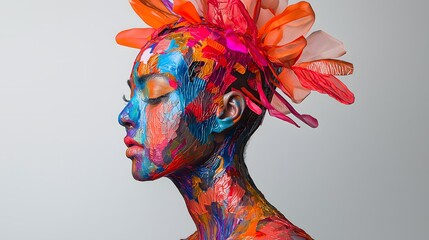 Colorful Woman with Impasto Paint and Petals
