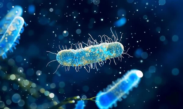 Microbiome organism, lactic acid bacteria, bacterial flora. Probiotics in human immune system. Human health and medicine concept. Abstract biological video