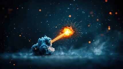 Naklejka premium A single firework exploding near a constellation, creating a dazzling spectacle of light and celestial wonder.