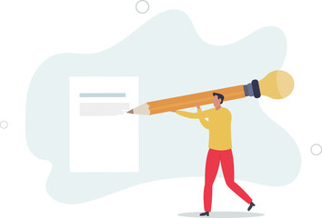 Fototapeta premium Copywriter or blogger, creative idea and inspiration to begin writing, imagination to success in work, talent and skill concept.flat design with people.
