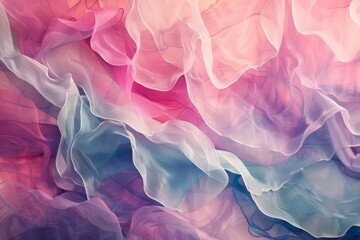 Fototapeta premium A visually striking background featuring colorful silk fabric, displaying a blend of vivid colors and smooth textures, Layers of pastel colors overlapping to create a sense of depth and harmony