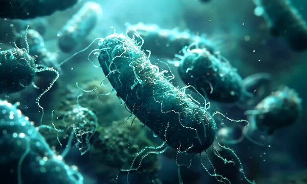 Microbiome organism, lactic acid bacteria, bacterial flora. Probiotics in human immune system. Human health and medicine concept. Abstract biological video