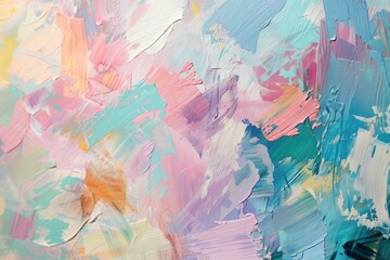A colorful abstract painting showcasing a blend of hues and textures, evoking emotion and creativity, Layers of pastel colors overlapping to create a sense of depth and harmony, AI generated