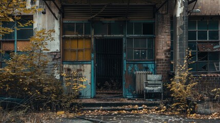 An old building with multiple windows, possibly abandoned or in disrepair