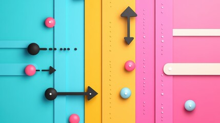 Dotted arrows representing a suggested workflow or process, on a colorful, playful background.