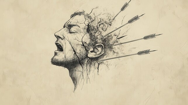 Shocked Faces of the Wicked as Their Own Arrows Strike, Symbolizing Divine Retribution, Biblical Illustration of Psalms 64