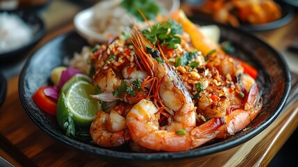 Fototapeta premium Grilled Prawns with Rice and Lime