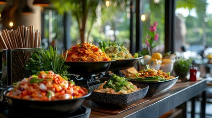Obraz premium delicious Asian Food Buffet with stir Fried dishes