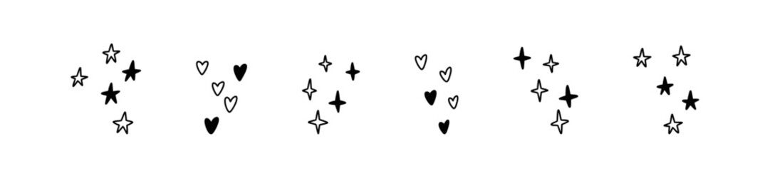 Cute line doodle falling stars and hearts. Followers reaction for live stream, social media post, customer feedback. Merry Christmas and happy New Year decoration