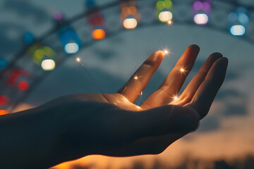 夢幻の光彩: 手のひらで輝く希望のスパーク