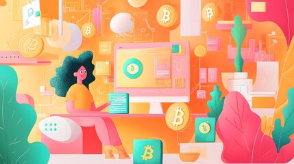 Woman Managing Bitcoin Cryptocurrency Portfolio Online