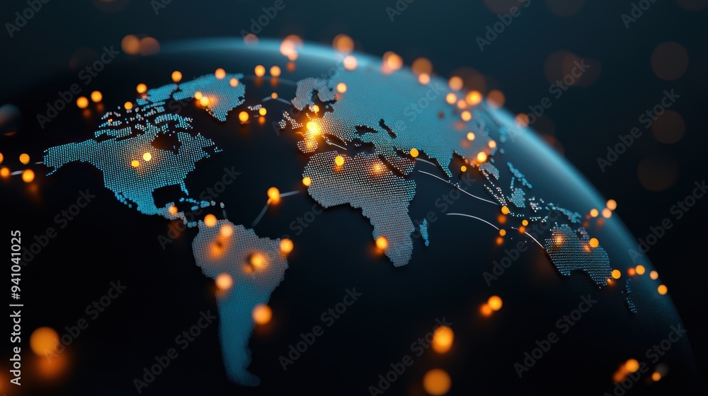 Poster a digital map showing data points across the globe, highlighting the ability of ai to analyze and un