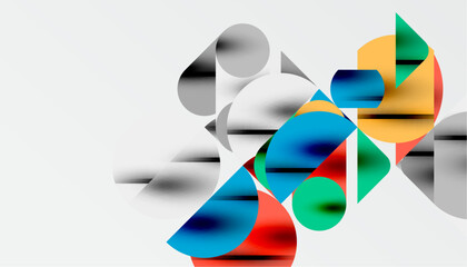 Color beautiful circles, semi circles, squares and round triangles. Geometric mosaic style pattern abstract background for wallpaper, banner, backdrop, card, book Illustration, landing page