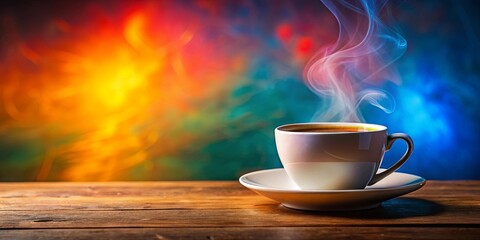 Obraz premium A cup of aromatic hot coffee on a vibrant color background