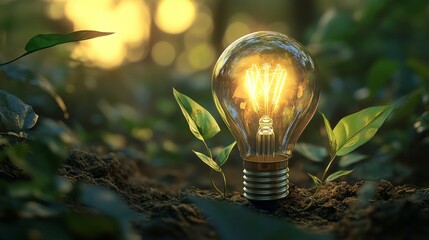 Eco-friendly light bulb symbolizes reducing global warming, promoting recycling, and protecting the environment.